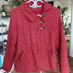 Vibrant vintage Red Patterned Button-Up Jacket